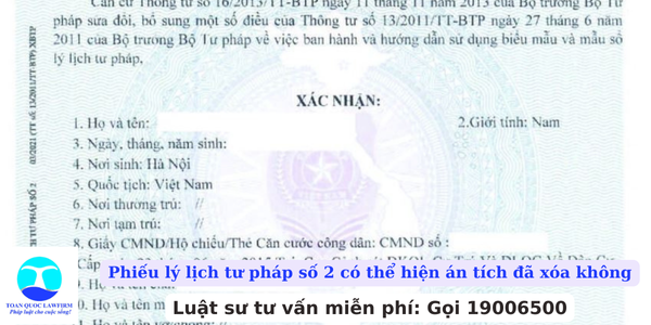 Phiếu lý lịch tư pháp số 2 có thể hiện án tích đã xóa không