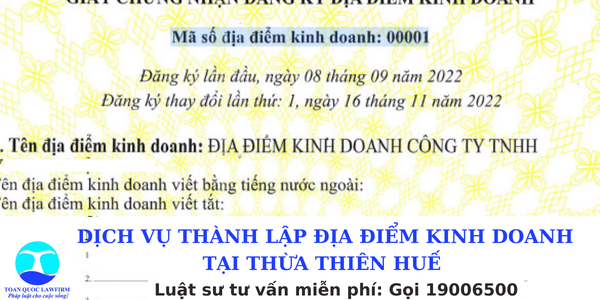 Dịch vụ thành lập địa điểm kinh doanh tại Thừa Thiên Huế