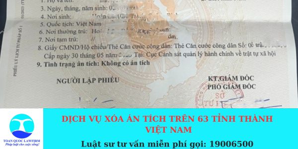 Dịch vụ xóa án tích trên 63 tỉnh thành Việt Nam