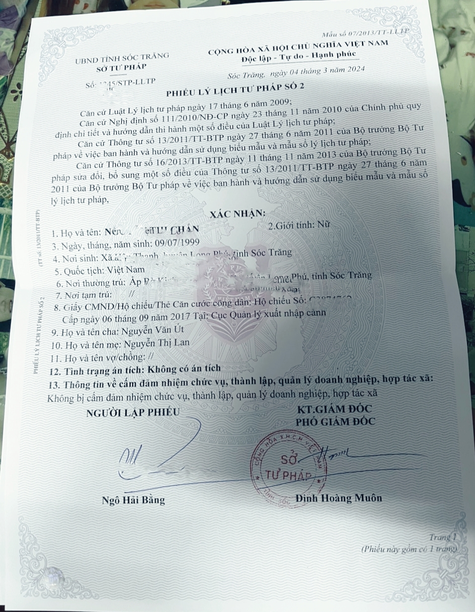phiếu lý lịch tư pháp số 2