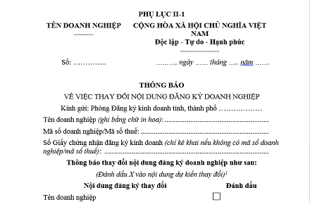 Tải mẫu thông báo thay đổi nội dung đăng ký doanh nghiệp