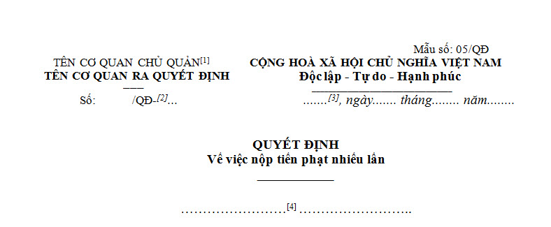 Tải mẫu quyết định về việc nộp tiền phạt nhiều lần mới nhất